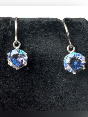Vtg Signed FC 925 Sterling 2ct Mystic Rainbow Quartz Drop Earrings 1” Prismatic
